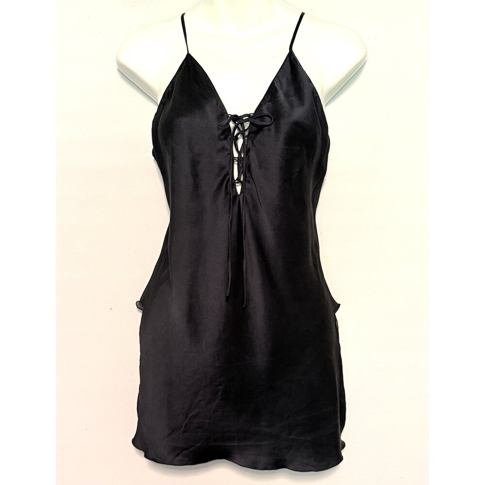 Magic Silk 100% Silk Nightgown Nightie Chemise Babydoll Sz L Mesh Panels Lace-Up